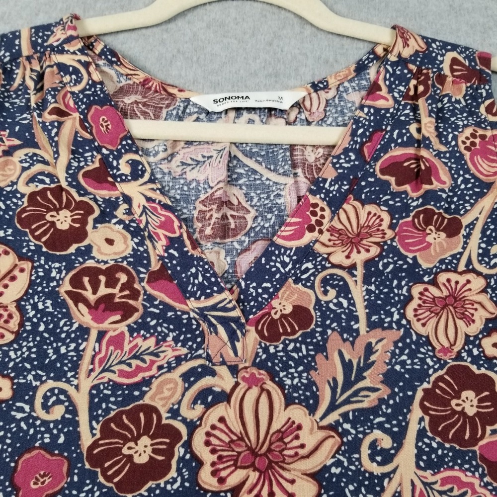 Sonoma Tank Top Womens Medium M Blue Pink V-Neck Casual Blouse Sleeveless Spring - Picture 2 of 11